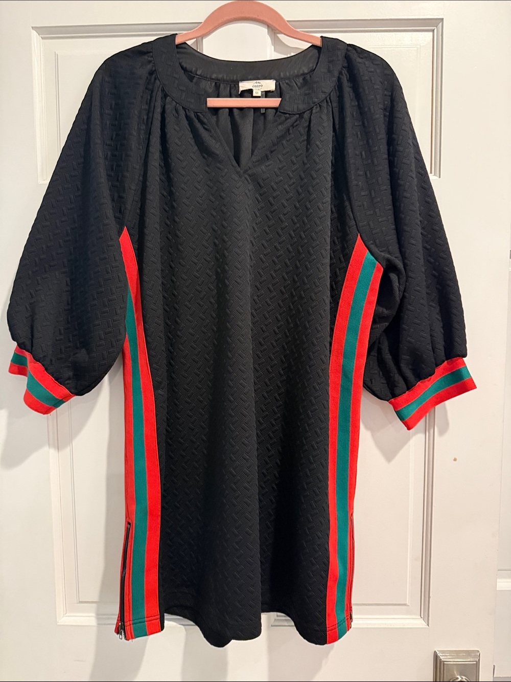 entro Black Tunic with Red & Green Stripe Accents